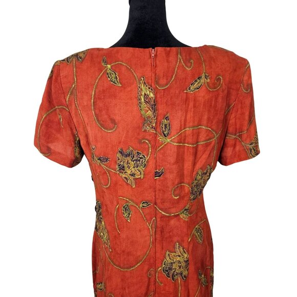 Vintage S.L. Fashions Womens Orange Floral Midi Dress Size 8 Side Buttons Casual - Picture 6 of 10